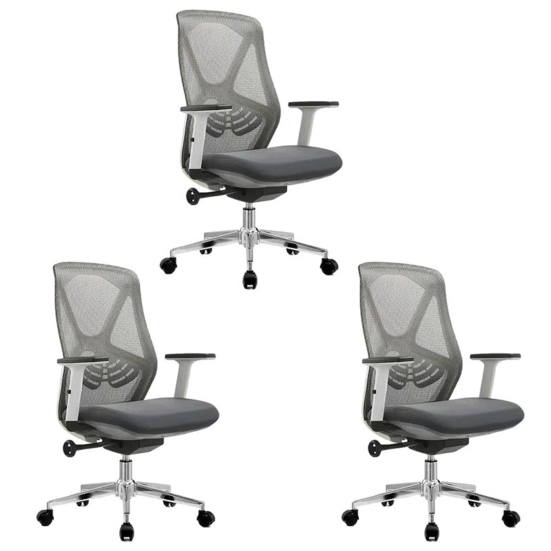 Modern & Contemporary Office Chair Fixed Arms High Back Ergonomic Mesh Task Chair Gray-White Swivel Chairs 3 Piece Set Clearhalo 'furn' 'furn_office_chair' 'Furniture' 'furniture_office_chair' 'Office Chairs' 'Office Furniture' 'office_chair' 5030209