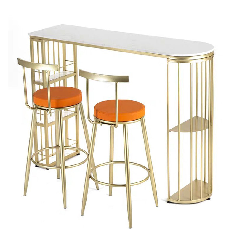 Living Room Counter-height Pub Table Gold Storage Metal Bar Dining Table 70.9"L x 15.7"W x 41.3"H White Without Chairs Clearhalo 'Bar Furniture' 'Bar Tables' 'bar_tables' 'furn' 'furn_bar_tables' 'Furniture' 'furniture_bar_tables' 'Kitchen & Dining Furniture' 5031151
