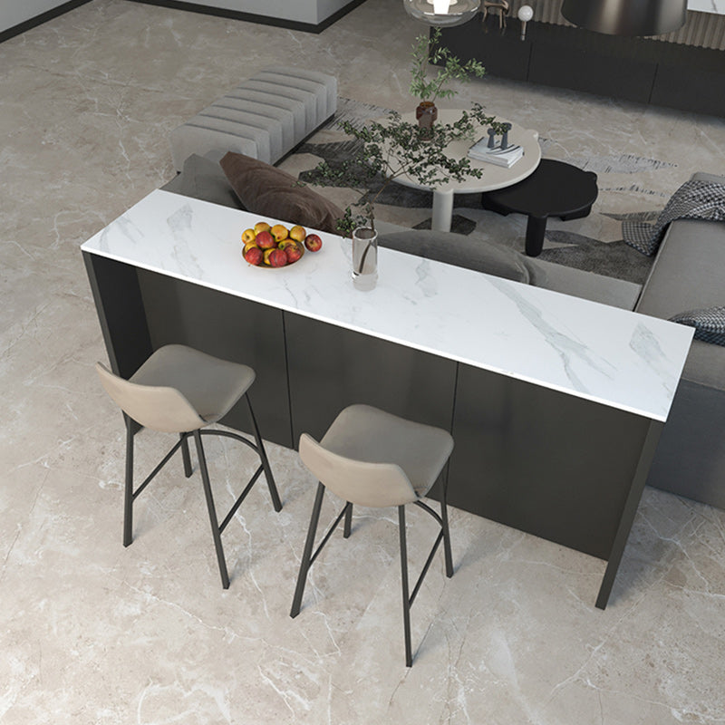 Rectangle Indoor Patio Bar Table Double pedestal White Stone Counter Table 78.7"L x 15.7"W x 41.3"H Without Chairs Clearhalo 'Bar Furniture' 'Bar Tables' 'bar_tables' 'furn' 'furn_bar_tables' 'Furniture' 'furniture_bar_tables' 'Kitchen & Dining Furniture' 5031187