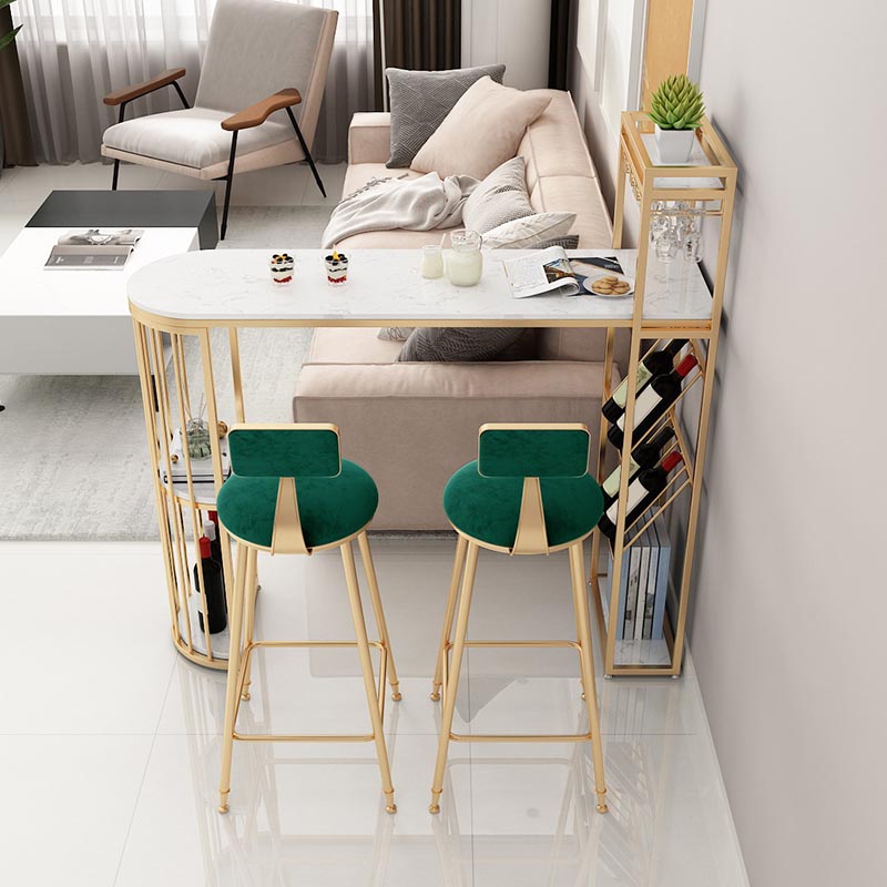 42-inch Height Bar Table Artificial Marble Glam Style Bistro Table with Storage Shelf 78.7"L x 15.7"W x 41.3"H White Without Chairs Clearhalo 'Bar Furniture' 'Bar Tables' 'bar_tables' 'furn' 'furn_bar_tables' 'Furniture' 'furniture_bar_tables' 'Kitchen & Dining Furniture' 5031208
