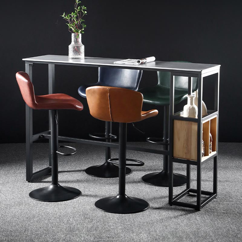 Industrial Bar Table 42-inch Height Stone Top Bistro Table with Storage Shelf 78.7"L x 15.7"W x 41.3"H Without Chairs Clearhalo 'Bar Furniture' 'Bar Tables' 'bar_tables' 'furn' 'furn_bar_tables' 'Furniture' 'furniture_bar_tables' 'Kitchen & Dining Furniture' 5031241