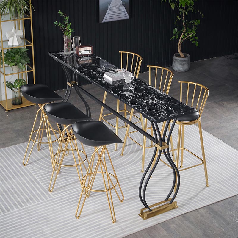 Glam Style Bar Table Artificial Marble 42-inch Height Top Bistro Table 78.7"L x 15.7"W x 41.3"H Black Without Chairs Clearhalo 'Bar Furniture' 'Bar Tables' 'bar_tables' 'furn' 'furn_bar_tables' 'Furniture' 'furniture_bar_tables' 'Kitchen & Dining Furniture' 5031263