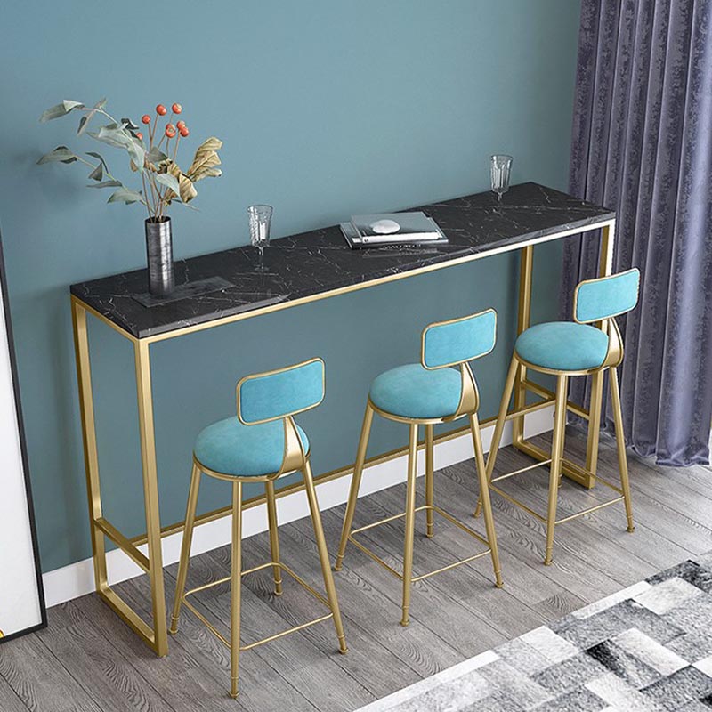Nordic Bar Table 42-inch Height Artificial Marble Top Bar Table 78.7"L x 15.7"W x 41.3"H Black Without Chairs Clearhalo 'Bar Furniture' 'Bar Tables' 'bar_tables' 'furn' 'furn_bar_tables' 'Furniture' 'furniture_bar_tables' 'Kitchen & Dining Furniture' 5031283
