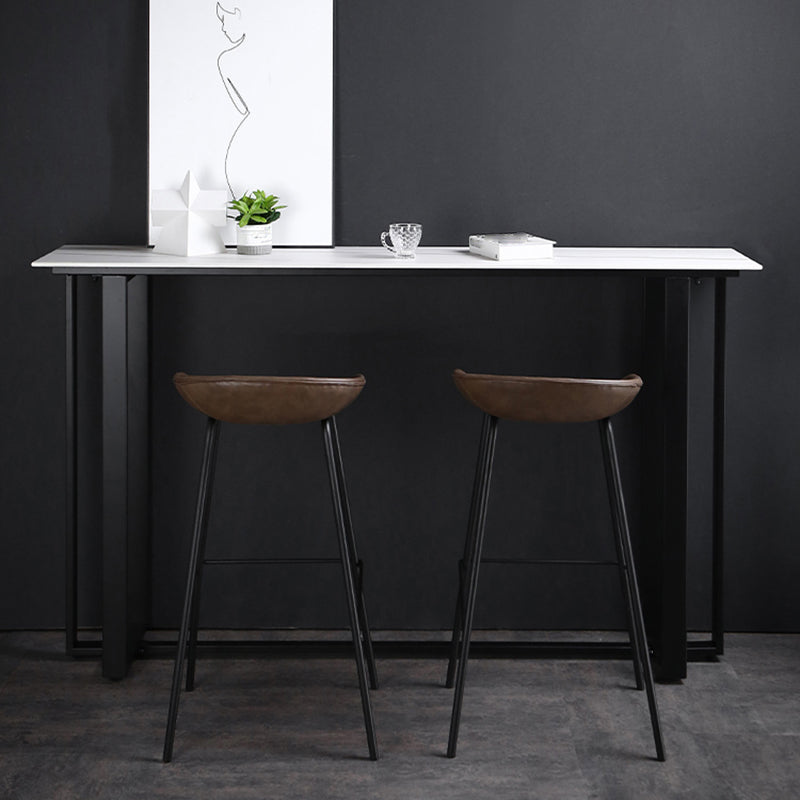 Industrial Bistro Bar Desk Indoor Stone and Metal Rectangle Bistro Bar Table 78.7"L x 15.7"W x 41.3"H White Without Chairs Clearhalo 'Bar Furniture' 'Bar Tables' 'bar_tables' 'furn' 'furn_bar_tables' 'Furniture' 'furniture_bar_tables' 'Kitchen & Dining Furniture' 5031320