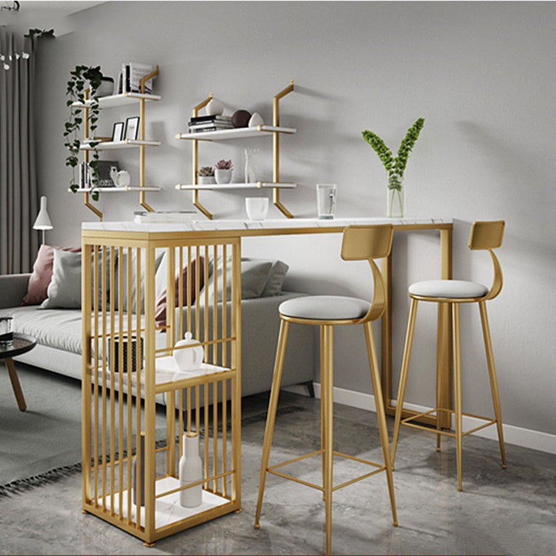 Glam Style Bar Table 42-inch Height Artificial Marble Top Bar Table 70.9"L x 15.7"W x 41.3"H White-Gold Without Chairs Clearhalo 'Bar Furniture' 'Bar Tables' 'bar_tables' 'furn' 'furn_bar_tables' 'Furniture' 'furniture_bar_tables' 'Kitchen & Dining Furniture' 5031341