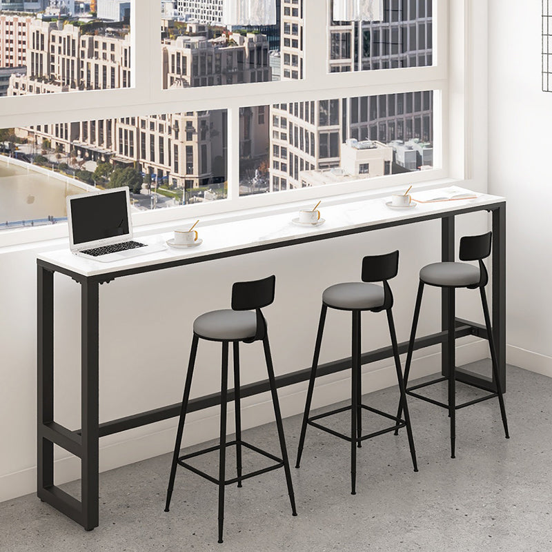 Stone Modern Cocktail Bar Table Footrest Trestle Rectangle Counter Table in White 70.9"L x 15.7"W x 41.3"H Without Chairs Clearhalo 'Bar Furniture' 'Bar Tables' 'bar_tables' 'furn' 'furn_bar_tables' 'Furniture' 'furniture_bar_tables' 'Kitchen & Dining Furniture' 5031354