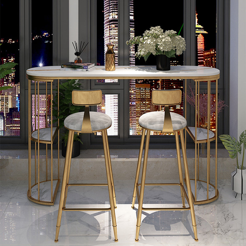 Contemporary Storage Bistro Accent Dining Table Indoor Double Pedestal Patio Bar Table 70.9"L x 15.7"W x 41.3"H White-Gold Without Chairs Clearhalo 'Bar Furniture' 'Bar Tables' 'bar_tables' 'furn' 'furn_bar_tables' 'Furniture' 'furniture_bar_tables' 'Kitchen & Dining Furniture' 5031375