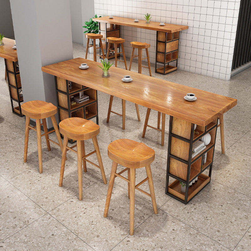 Wood Top Bar Table Modern Double Pedestal Coffee Shop Bar Dining Table with Storage 70.9"L x 19.7"W x 41.3"H Without Chairs Clearhalo 'Bar Furniture' 'Bar Tables' 'bar_tables' 'furn' 'furn_bar_tables' 'Furniture' 'furniture_bar_tables' 'Kitchen & Dining Furniture' 5031398