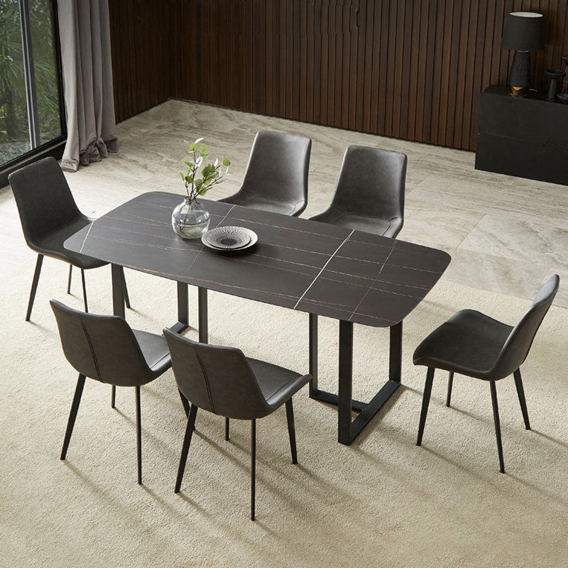 Modern Sintered Stone Dining Table Set Rectangle 1/2/5/7 Pieces Dining Set for Home Use 7 Pieces: Table, 6 Chairs Clearhalo 'Dining Room Sets' 'Dining Tables & Seating' 'dining_room_set' 'furn' 'furn_dining_room_set' 'Furniture' 'furniture_dining_room_set' 'Kitchen & Dining Furniture' 5032502