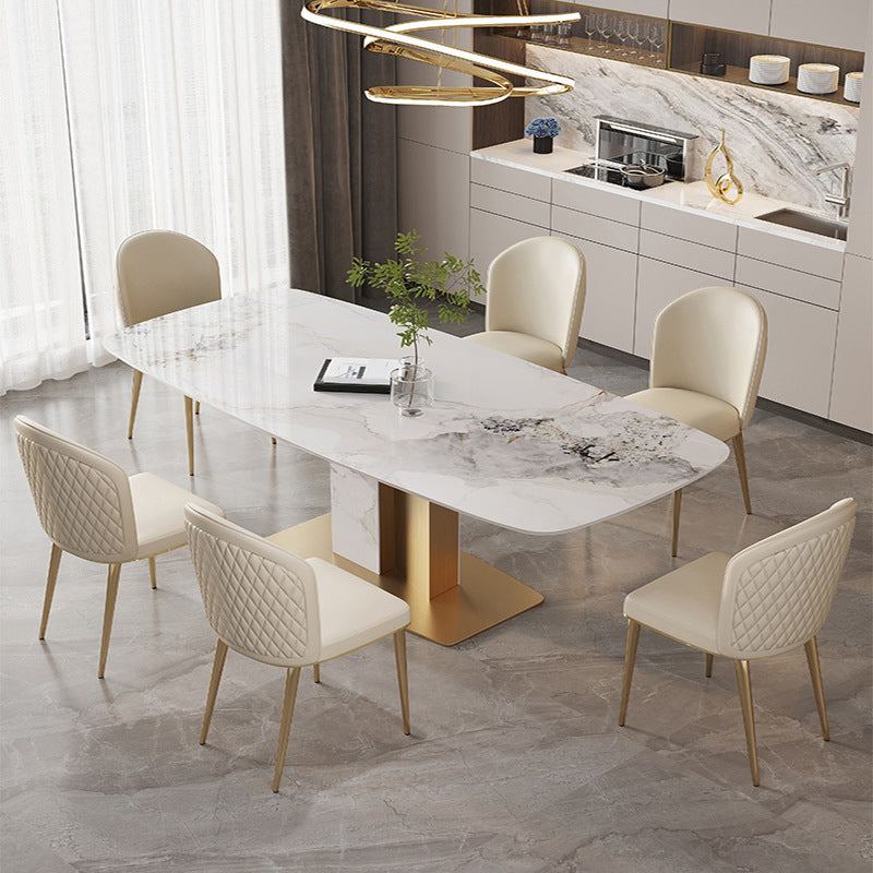 Luxury Sintered Stone Top Dining Set Rectangle 1/2/5/7 Pieces Kitchen Table with Chairs 7 Pieces: Table, 6 Chairs Clearhalo 'Dining Room Sets' 'Dining Tables & Seating' 'dining_room_set' 'furn' 'furn_dining_room_set' 'Furniture' 'furniture_dining_room_set' 'Kitchen & Dining Furniture' 5032528