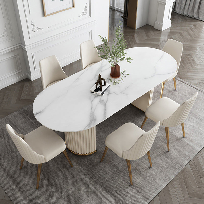 Glam Style Oval Sintered Stone Dining Set 1/4/5/7 Pieces Dining Set for Dining Areas 7 Pieces: Table, 6 Chairs Clearhalo 'Dining Room Sets' 'Dining Tables & Seating' 'dining_room_set' 'furn' 'furn_dining_room_set' 'Furniture' 'furniture_dining_room_set' 'Kitchen & Dining Furniture' 5032546