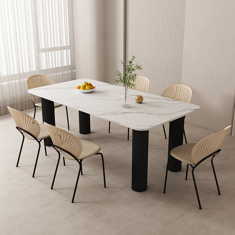 Modern Sintered Stone Dining Table Set 1/4/5/7 Pieces Dining Set 7 Pieces: Black Table, 6 Chairs Clearhalo 'Dining Room Sets' 'Dining Tables & Seating' 'dining_room_set' 'furn' 'furn_dining_room_set' 'Furniture' 'furniture_dining_room_set' 'Kitchen & Dining Furniture' 5032652