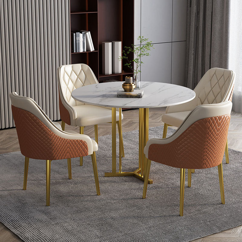 Stone Top Dining Table Contemporary Dining Table with Gold Pedestal Base Round 35.4"L x 35.4"W x 29.5"H Without Chairs Clearhalo 'Dining Tables & Seating' 'Dining Tables' 'dining_table' 'furn' 'furn_dining_table' 'Furniture' 'furniture_dining_table' 'Kitchen & Dining Furniture' 'kitchen' 'kitchen_dining_table' 5032725