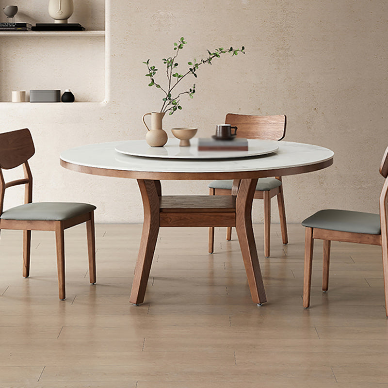 Modern Dining Round Table Dining Sintered Stone Table for Restaurant with Wood Legs 51.2"L x 51.2"W x 29.5"H Lazy Susan Without Chairs Clearhalo 'Dining Tables & Seating' 'Dining Tables' 'dining_table' 'furn' 'furn_dining_table' 'Furniture' 'furniture_dining_table' 'Kitchen & Dining Furniture' 'kitchen' 'kitchen_dining_table' 5032941