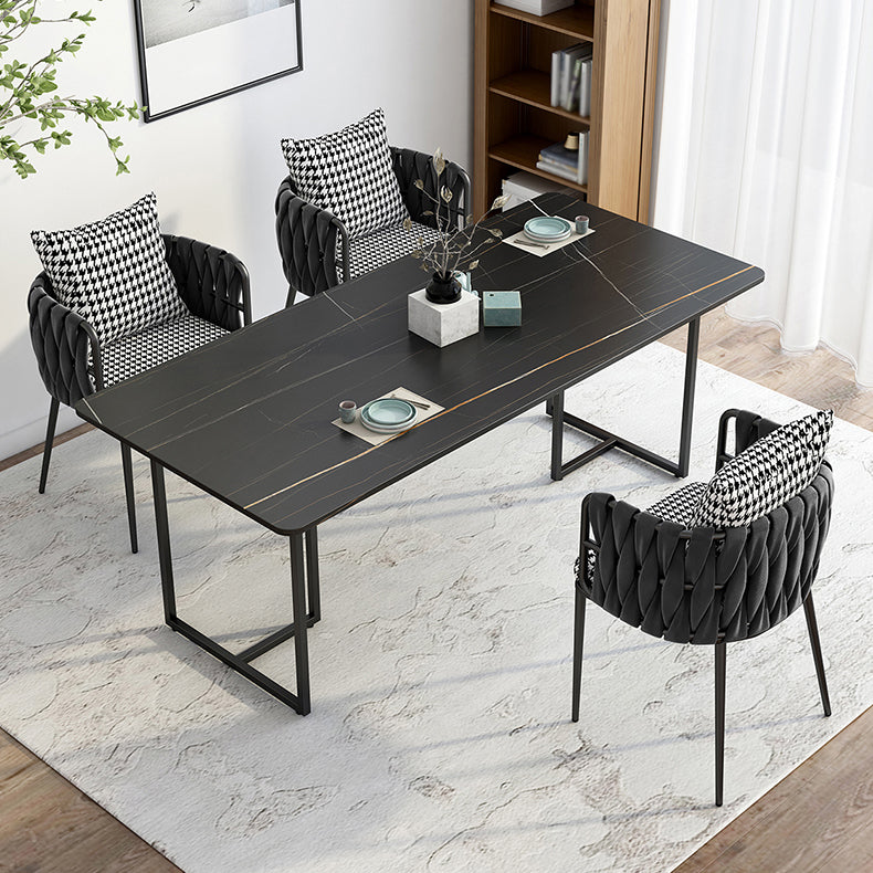 Industrial Black Table for Restaurant Rectangle Dining Table with Double Pedestal 70.9"L x 35.4"W x 29.5"H Without Chairs Clearhalo 'Dining Tables & Seating' 'Dining Tables' 'dining_table' 'furn' 'furn_dining_table' 'Furniture' 'furniture_dining_table' 'Kitchen & Dining Furniture' 'kitchen' 'kitchen_dining_table' 5033052
