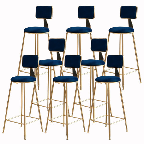 Glam Armless Backrest Counter Stool Iron Cashier Bar Stool with Flannel Cushion and Pedal Blue 8 Piece Set Clearhalo 'Bar Furniture' 'Bar Stools' 'bar_stools' 'furn' 'furn_bar_stools' 'Furniture' 'furniture_bar_stools' 'Kitchen & Dining Furniture' 5034013