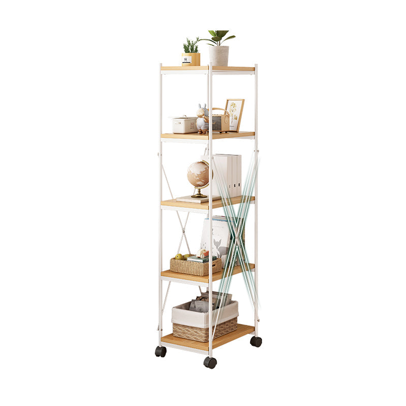 Scandinavian Style Etagere Bookcase Metal Open Back Bookshelf with Wheels 13"L x 15.7"W x 55.5"H Clearhalo 'Bookcases' 'furn' 'furn_bookcases' 'Furniture' 'furniture_bookcases' 'Office Furniture' 5034971