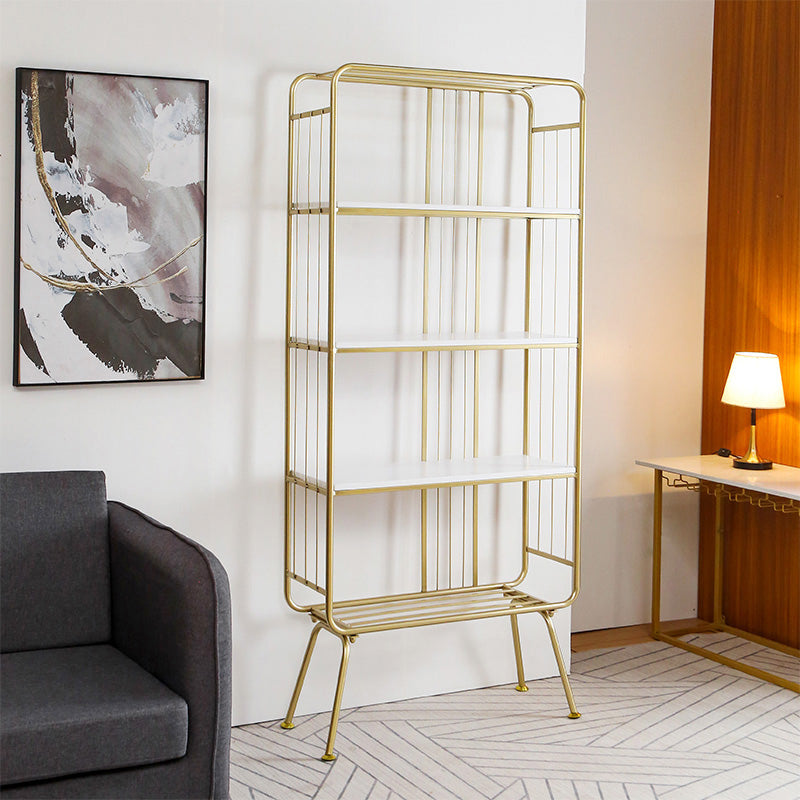 Scandinavian Iron Etagere Bookshelf Open Vertical Bookshelf for Bedroom White-Gold Clearhalo 'Bookcases' 'furn' 'furn_bookcases' 'Furniture' 'furniture_bookcases' 'Office Furniture' 5036629