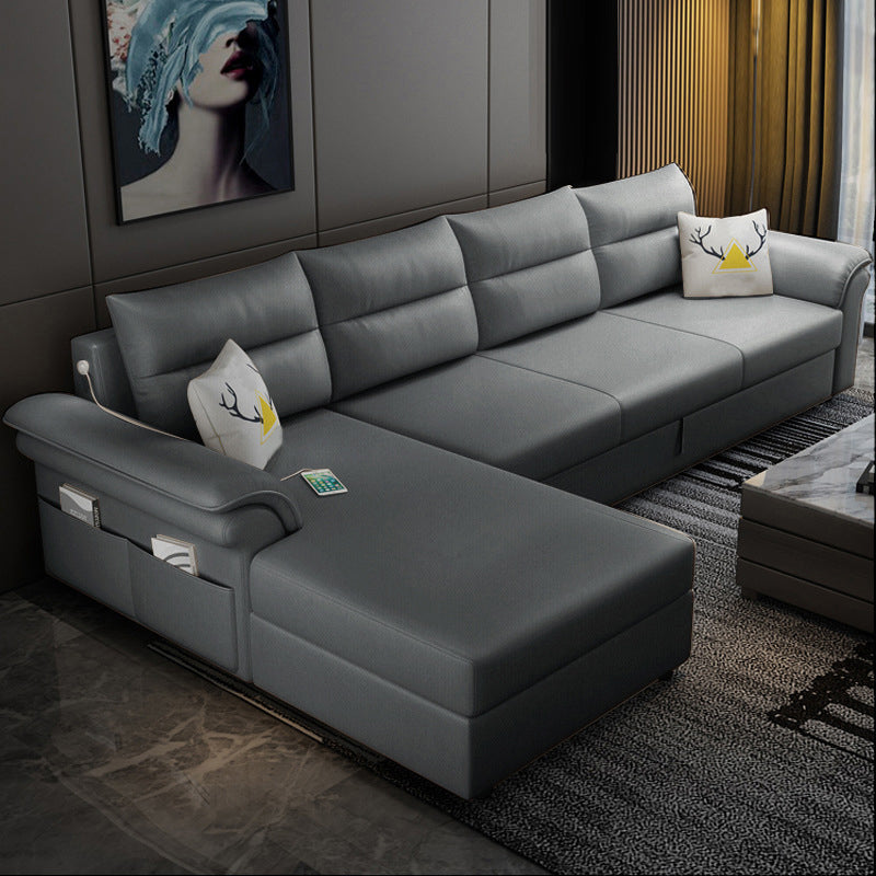 Cushion Back Storage Stain-Resistant Manual Reclining Faux Leather Sectional Sofa Set Dark Gray Left Clearhalo 'Furniture' 'furniture_sectionals' 'Living Room Furniture' 'Sectionals' 5039533