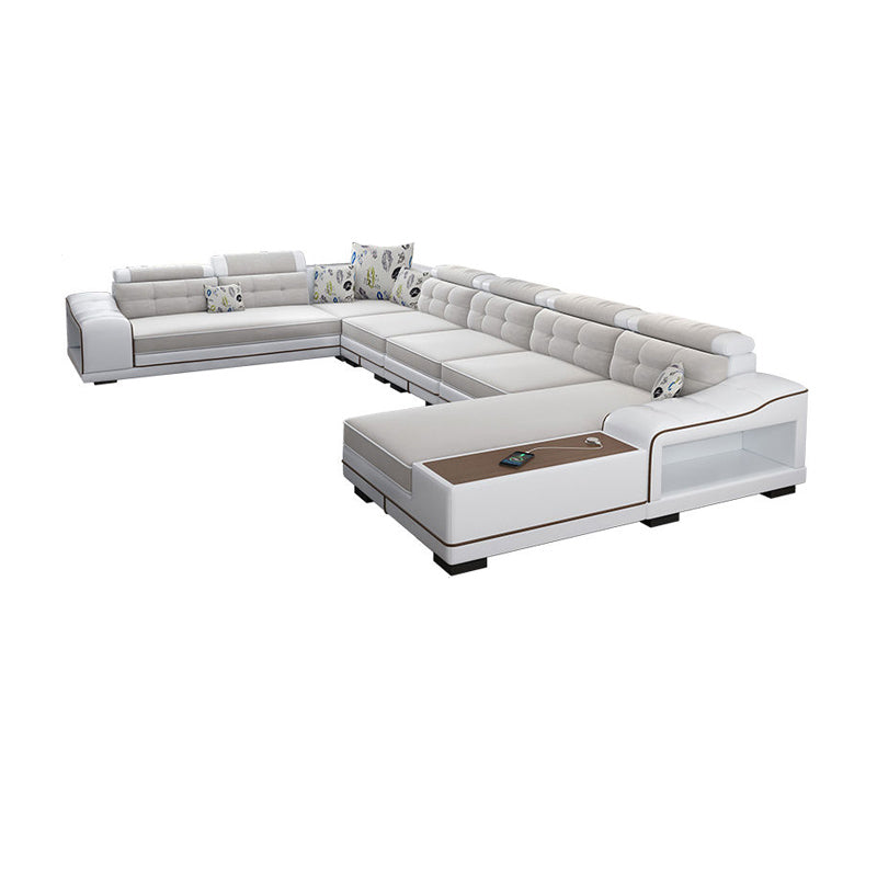 33.46"High Fabric Sloped Arms Sectional Sofa with 2 Cup Holders,White 146"L x 94.5"W x 33.5"H Faux Leather Clearhalo 'furn' 'furn_sectionals' 'Furniture' 'furniture_sectionals' 'Living Room Furniture' 'Sectionals' 5039552