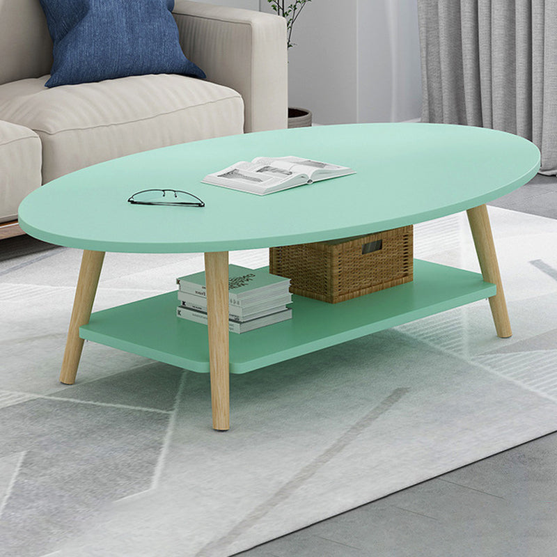 Modern 4 Legs Coffee Table with Storage Champagne Cocktail Table 47"L x 24"W x 16.5"H Lake Green Oval Clearhalo 'Coffee & Accent Tables' 'Coffee Tables' 'coffee_tables' 'furn' 'furn_coffee_tables' 'Furniture' 'furniture_coffee_tables' 'Living Room Furniture' 5039640
