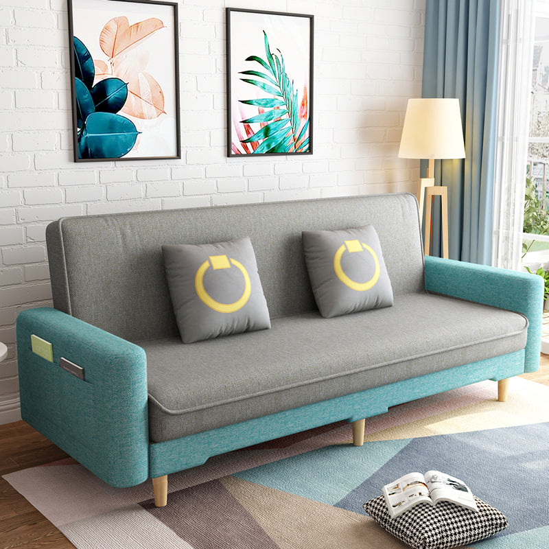 Linen Tight Back Contemporary Square Arm Sofa Bed with Storage Blue-Gray Clearhalo 'furn' 'furn_sofas' 'Furniture' 'furniture_sofas' 'Living Room Furniture' 'Sofa' 'sofas' 5039699