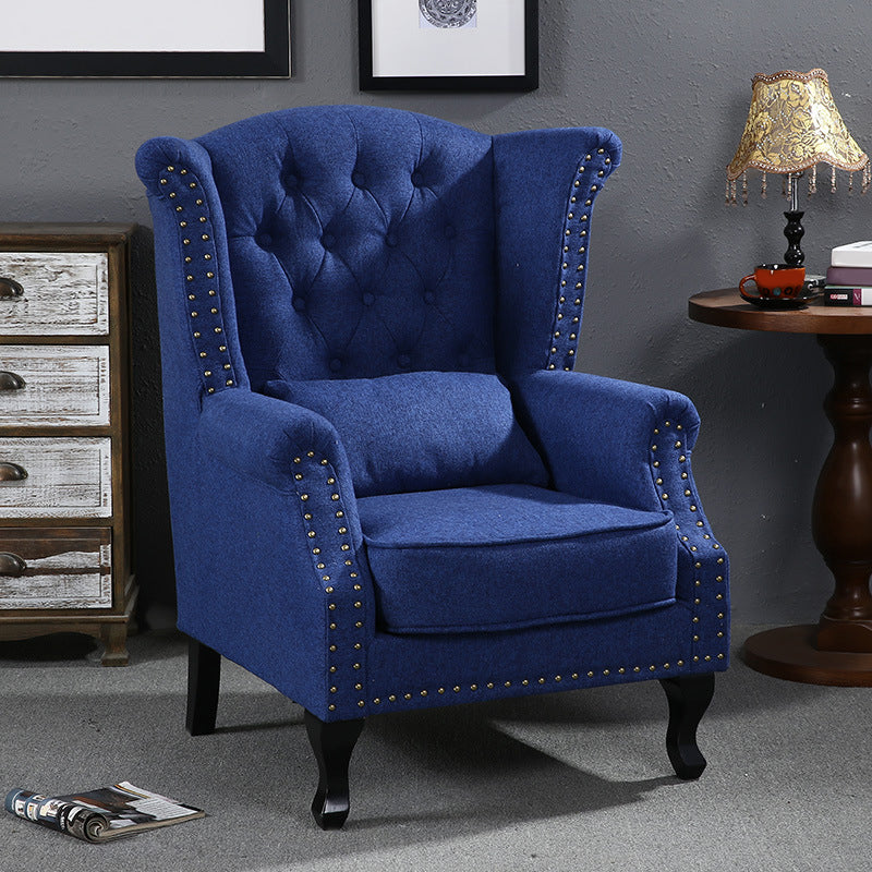 Removable Cushions Chair33.8" L x31.4"W x40.9"H Basic Four Legs Chair Lake Blue Cotton Blend Clearhalo 'Accent Chairs' 'accent_chairs' 'Chairs & Seating' 'furn' 'furn_accent_chairs' 'Furniture' 'furniture_accent_chairs' 'Living Room Furniture' 5039976