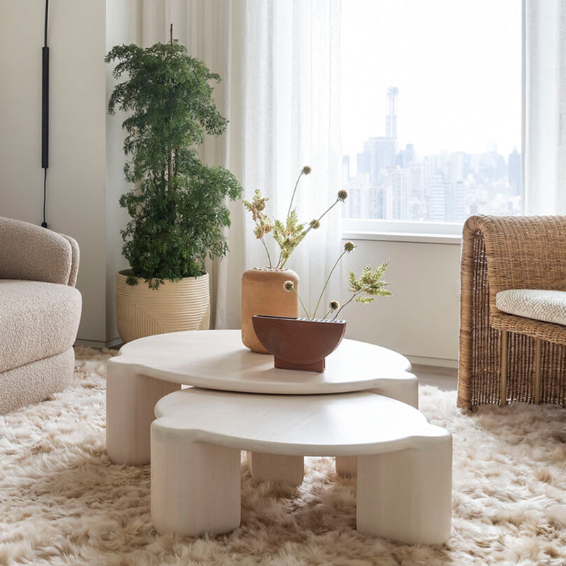 White Goose/black Oak Round Coffee Table with 3 legs Base Cocktail Table 35.5"L x 35.5"W x 16"H + 23.5"L x 23.5"W x 14"H White Clearhalo 'Coffee & Accent Tables' 'Coffee Tables' 'coffee_tables' 'furn' 'furn_coffee_tables' 'Furniture' 'furniture_coffee_tables' 'Living Room Furniture' 5040165