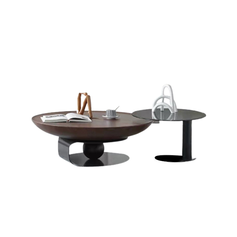 Nordic Style Cocktail Table Walnut/black Wood Round Coffee Table 39"L x 39"W x 14"H + 26"L x 26"W x 16"H Black Clearhalo 'Coffee & Accent Tables' 'Coffee Tables' 'coffee_tables' 'furn' 'furn_coffee_tables' 'Furniture' 'furniture_coffee_tables' 'Living Room Furniture' 5040187