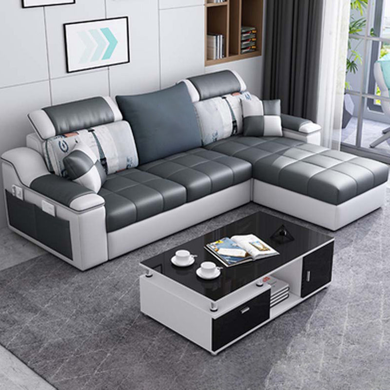 Contemporary Faux Leather/Fabric Sofa with Bolster Pillows for Living Room Dark Gray Clearhalo 'furn' 'furn_sectionals' 'Furniture' 'furniture_sectionals' 'Living Room Furniture' 'Sectionals' 5041681