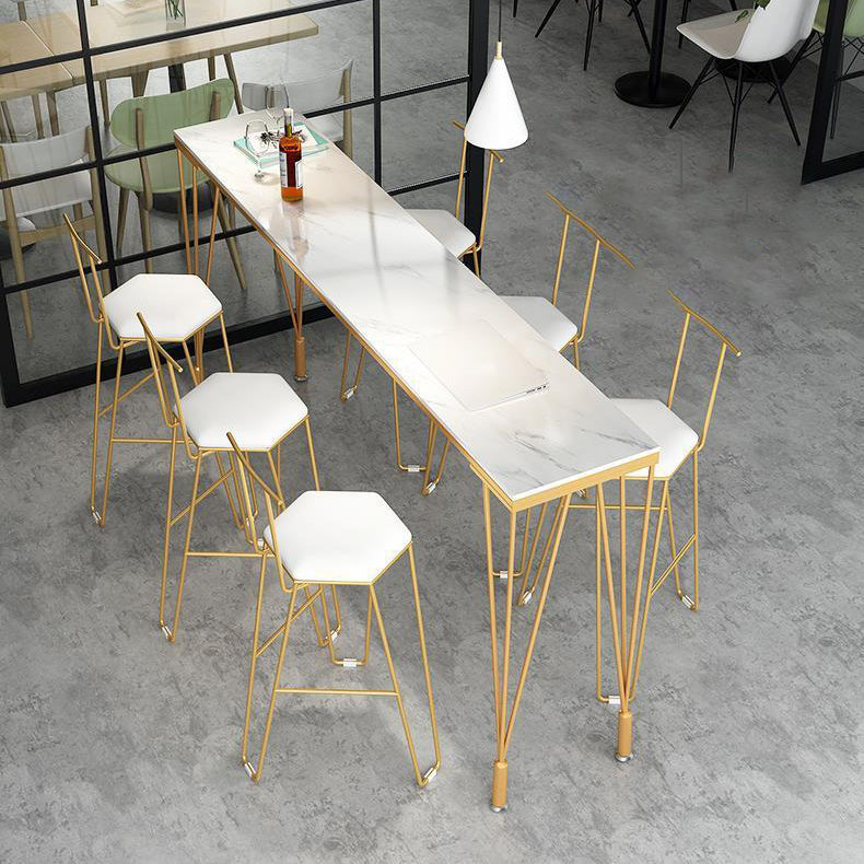 Glam Style Bar Table 42-inch Height Artificial Marble Bistro Table for Living Room 78.7"L x 15.7"W x 41.3"H Without Chairs Clearhalo 'Bar Furniture' 'Bar Tables' 'bar_tables' 'furn' 'furn_bar_tables' 'Furniture' 'furniture_bar_tables' 'Kitchen & Dining Furniture' 5042052