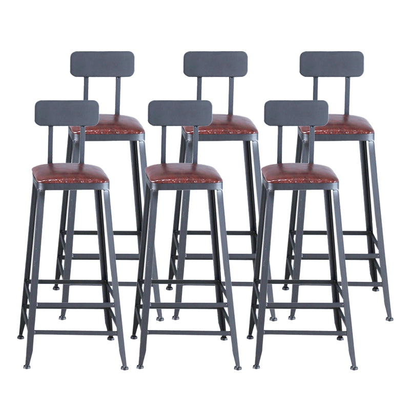 Industrial Armless Counter Stool Iron Cafe Bar Stool with Leather Cushion With Back 6 Piece Set Bar Stool(31"H) Clearhalo 'Bar Furniture' 'Bar Stools' 'bar_stools' 'furn' 'furn_bar_stools' 'Furniture' 'furniture_bar_stools' 'Kitchen & Dining Furniture' 5042409