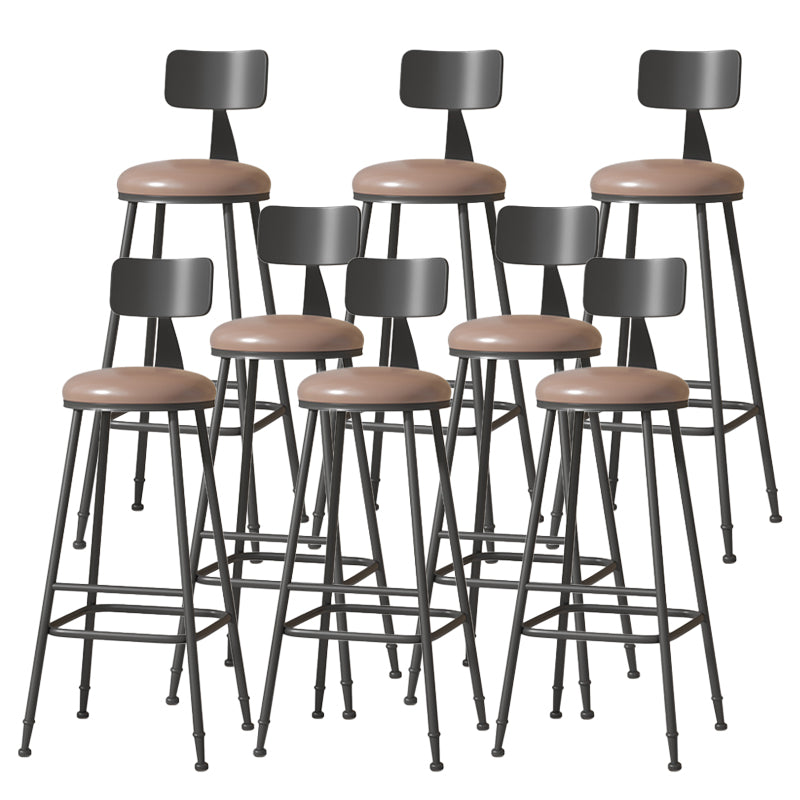 Modern Armless Backrest Counter Stool Iron Cafe Bar Stool with Leather Cushion Coffee 8 Piece Set Extra Tall Stool (34") Clearhalo 'Bar Furniture' 'Bar Stools' 'bar_stools' 'furn' 'furn_bar_stools' 'Furniture' 'furniture_bar_stools' 'Kitchen & Dining Furniture' 5042749