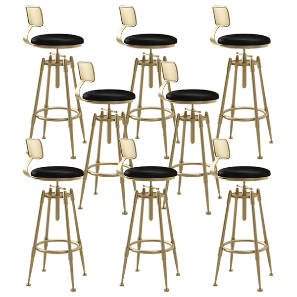 Glam Rotatable Liftable Counter Stool Iron Cafe Bar Stool with Cushion and Pedal Black With Back 8 Piece Set Clearhalo 'Bar Furniture' 'Bar Stools' 'bar_stools' 'furn' 'furn_bar_stools' 'Furniture' 'furniture_bar_stools' 'Kitchen & Dining Furniture' 5042825