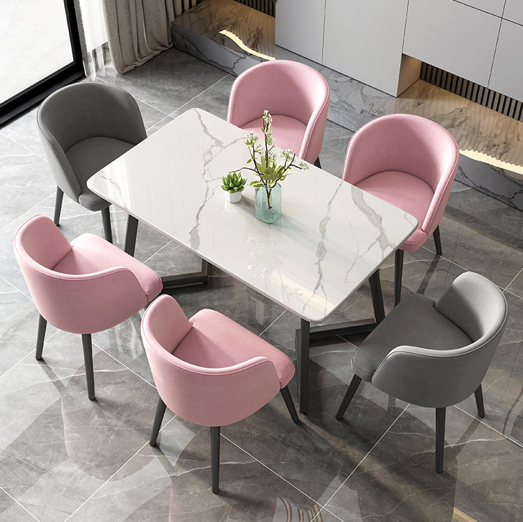 Modern Black Iron Dinette Set 1/2/5/7 Pieces Rectangle Sintered Stone Top Dining Table Set 7 Pieces: Table, 6 Chairs Clearhalo 'Dining Room Sets' 'Dining Tables & Seating' 'dining_room_set' 'furn' 'furn_dining_room_set' 'Furniture' 'furniture_dining_room_set' 'Kitchen & Dining Furniture' 5043118