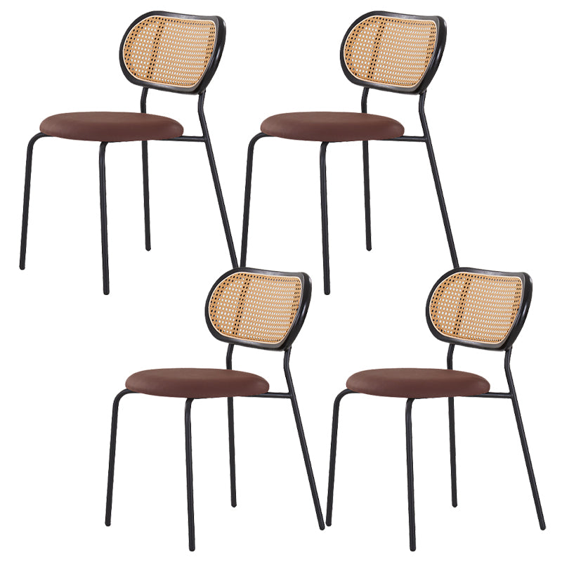 PU Leather Armless Dining Chair Contemporary Cane Back Dining Chair Brown-Black 4 Piece Set Clearhalo 'Dining Chairs' 'Dining Tables & Seating' 'dining_chair' 'furn' 'furn_dining_chair' 'Furniture' 'furniture_dining_chair' 'Kitchen & Dining Furniture' 5043923
