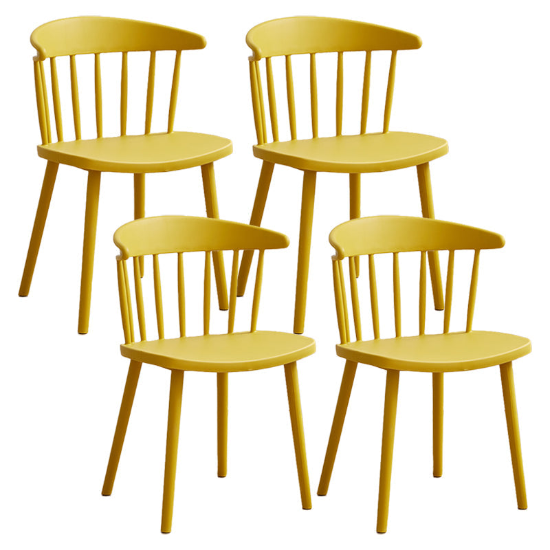 Scandinavian Plastic Armless Chair Windsor Back Restaurant Chair Yellow 4 Piece Set Clearhalo 'Dining Chairs' 'Dining Tables & Seating' 'dining_chair' 'furn' 'furn_dining_chair' 'Furniture' 'furniture_dining_chair' 'Kitchen & Dining Furniture' 5043958