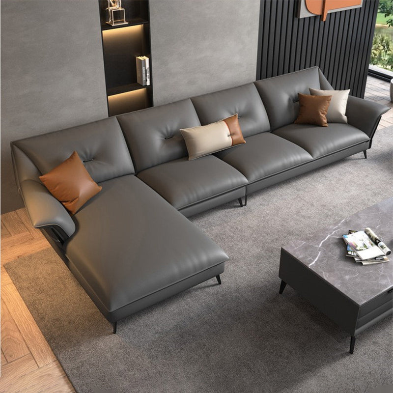 Orange/grey/green/off-white Sectional Sponge/latex Padded Armchair with Pillowback Grey Clearhalo 'furn' 'furn_sectionals' 'Furniture' 'furniture_sectionals' 'Living Room Furniture' 'Sectionals' 5045461