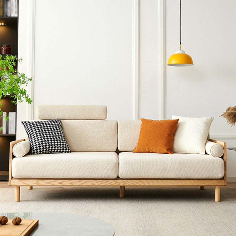 Linen Modern Square Arm Sofa Standard Wooden Sofa for Living Room, Apartment Off-White Latex Clearhalo 'Furniture' 'furniture_sofas' 'Living Room Furniture' 'Sofa' 'sofas' 5045630