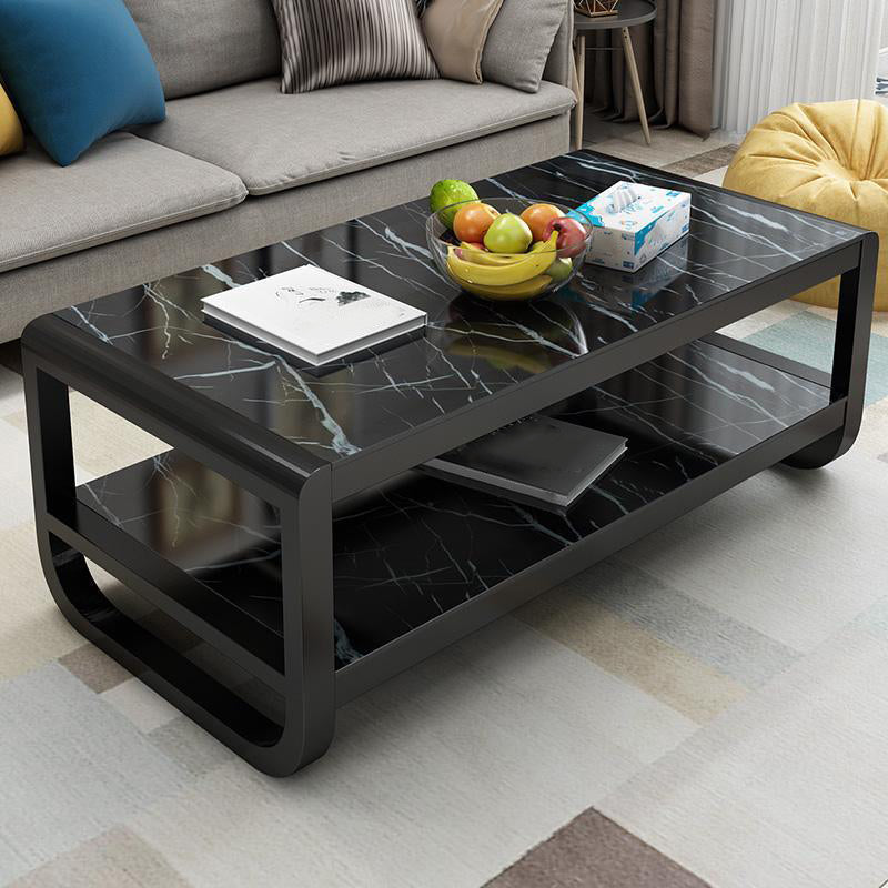 Sled Coffee Table with Shelf Rectangular 1 Single Coffee Table Black Black White Clearhalo 'Coffee & Accent Tables' 'Coffee Tables' 'coffee_tables' 'furn' 'furn_coffee_tables' 'Furniture' 'furniture_coffee_tables' 'Living Room Furniture' 5046250