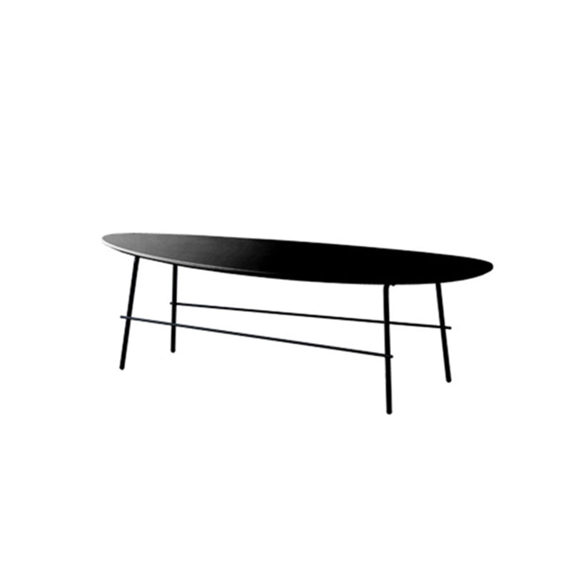 Modern Metal 3 Legs / Trestle Base Triangle / Oval Wood Top Coffee Table 51"L x 22.5"W x 16"H Black Clearhalo 'Coffee & Accent Tables' 'Coffee Tables' 'coffee_tables' 'furn' 'furn_coffee_tables' 'Furniture' 'furniture_coffee_tables' 'Living Room Furniture' 5046306
