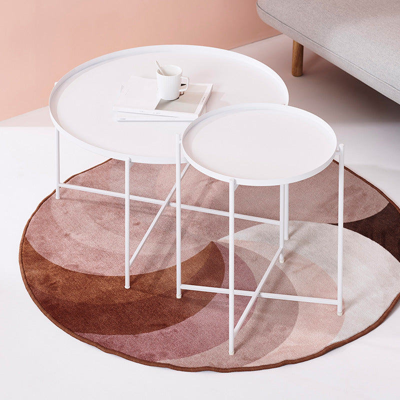 Modern Cross Legs Ironcraft Round Top Coffee Table/Nesting Tables 29.5"L x 29.5"W x 16.5"H + 17"L x 17"W x 20.5"H White Clearhalo 'Coffee & Accent Tables' 'Coffee Tables' 'coffee_tables' 'furn' 'furn_coffee_tables' 'Furniture' 'furniture_coffee_tables' 'Living Room Furniture' 5046357