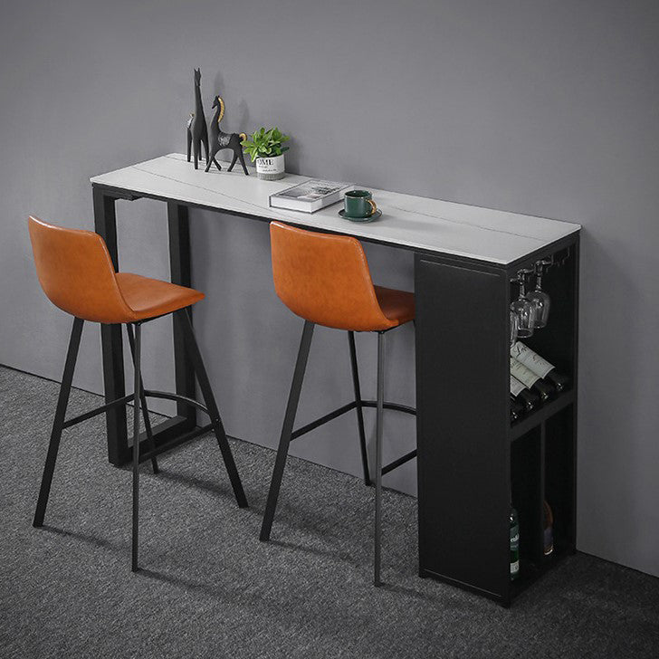 Industrial Style Rectangle Bar Table 42-inch Height Iron Pedestal Bistro Table 70.9"L x 15.7"W x 41.3"H White Without Chairs Clearhalo 'Bar Furniture' 'Bar Tables' 'bar_tables' 'furn' 'furn_bar_tables' 'Furniture' 'furniture_bar_tables' 'Kitchen & Dining Furniture' 5051765