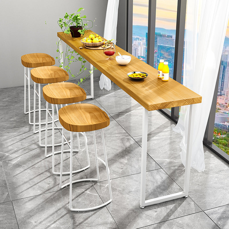 Pine Wood Bar Dining Table Modern Rectangle Bar Table with Sled Pedestal for Dining Room 86.6"L x 15.7"W x 41.3"H Without Chairs Clearhalo 'Bar Furniture' 'Bar Tables' 'bar_tables' 'furn' 'furn_bar_tables' 'Furniture' 'furniture_bar_tables' 'Kitchen & Dining Furniture' 5051869