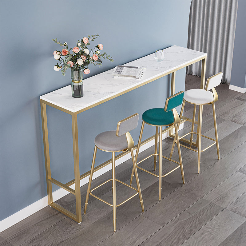 Stone Bar Dining Table Glam Rectangle Bar Table with Trestle for Milk Tea Shop 70.9"L x 15.7"W x 41.3"H Without Chairs Clearhalo 'Bar Furniture' 'Bar Tables' 'bar_tables' 'furn' 'furn_bar_tables' 'Furniture' 'furniture_bar_tables' 'Kitchen & Dining Furniture' 5051907