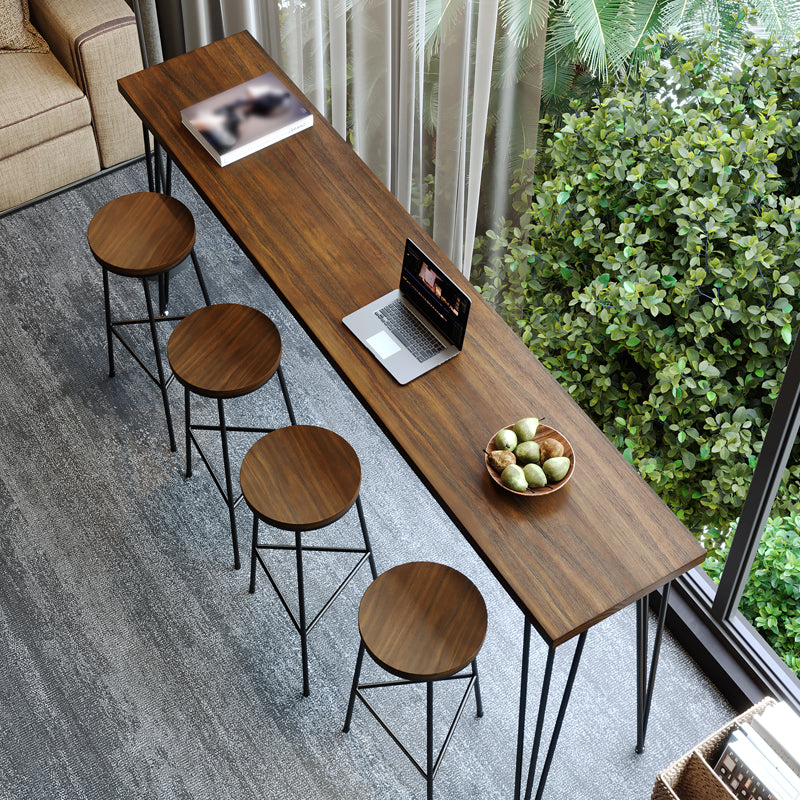 Pine Wood Bar Dining Table Industrial Rectangle Bar Table with 4 Legs Pedestal for Balcony 86.6"L x 15.7"W x 41.3"H Without Chairs Clearhalo 'Bar Furniture' 'Bar Tables' 'bar_tables' 'furn' 'furn_bar_tables' 'Furniture' 'furniture_bar_tables' 'Kitchen & Dining Furniture' 5051987