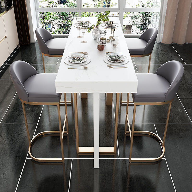 Stone Bar Dining Table Glam Rectangle Bar Table with 3 Legs Pedestal for Dining Room 70.9"L x 17.7"W x 39.4"H Without Chairs Clearhalo 'Bar Furniture' 'Bar Tables' 'bar_tables' 'furn' 'furn_bar_tables' 'Furniture' 'furniture_bar_tables' 'Kitchen & Dining Furniture' 5052024