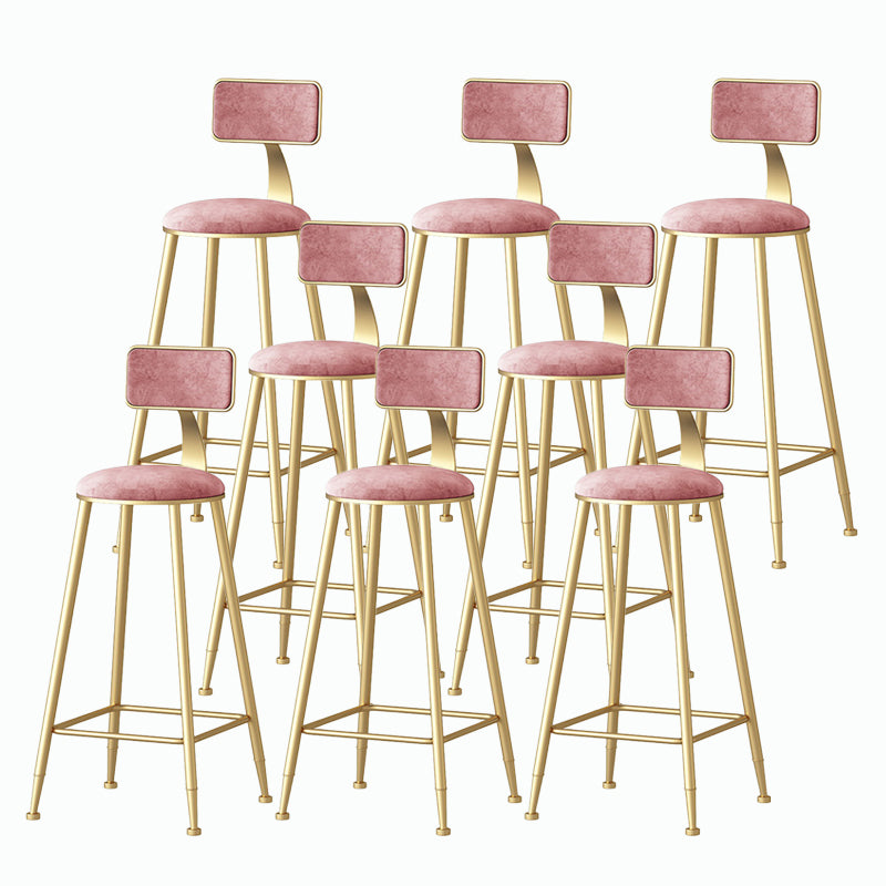Nordic Style Backrest Counter Stool Iron Cafe Bar Stool with Velvet Cushion and Pedal Pink 8 Piece Set Bar Stool(30"H) Clearhalo 'Bar Furniture' 'Bar Stools' 'bar_stools' 'furn' 'furn_bar_stools' 'Furniture' 'furniture_bar_stools' 'Kitchen & Dining Furniture' 5052064