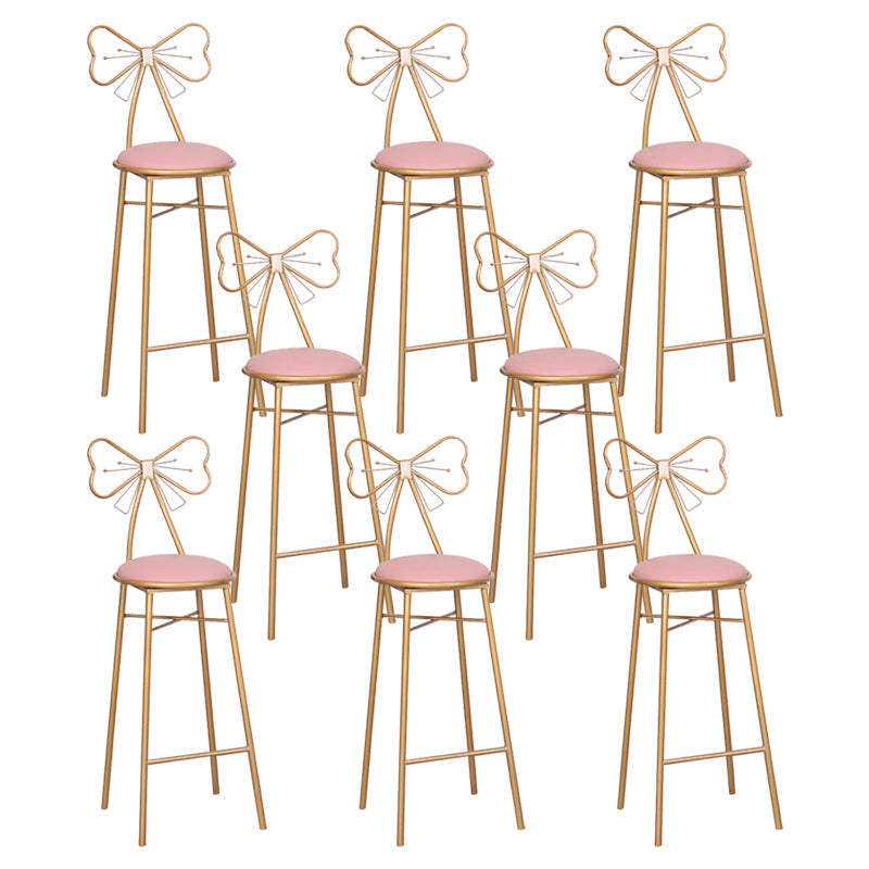 Nordic Armless Backrest Counter Stool Iron Cafe Bar Stool with Leather Cushion and Pedal Pink 8 Piece Set Bar Stool(30"H) Clearhalo 'Bar Furniture' 'Bar Stools' 'bar_stools' 'furn' 'furn_bar_stools' 'Furniture' 'furniture_bar_stools' 'Kitchen & Dining Furniture' 5052453
