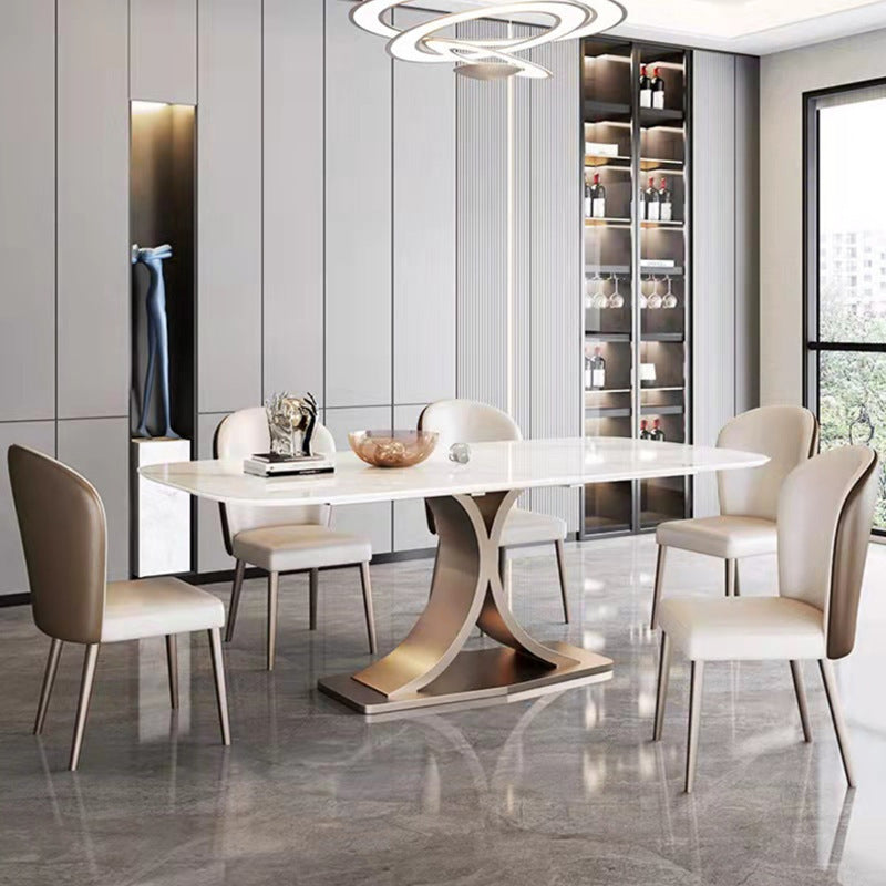 Modern Sintered Stone Top Dining Set Rectangle 1/5/6 Pieces Dining Room Table Set 6 Pieces: Table, 5 Chairs Clearhalo 'Dining Room Sets' 'Dining Tables & Seating' 'dining_room_set' 'furn' 'furn_dining_room_set' 'Furniture' 'furniture_dining_room_set' 'Kitchen & Dining Furniture' 5052857